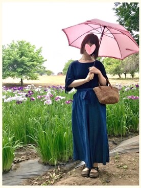 「ネイビー×ピンク」｜「アイテム（パンツ）」を使った、もこさん（レディース・156cm）の夏コーディネート