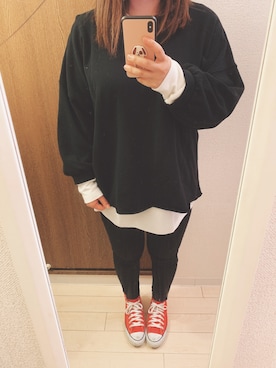 「ワッフルクルーネックＴ」｜「アイテム（スウェット）」を使った、ayuさん（レディース・162cm）の春コーディネート