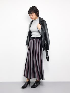 「Kastane（カスタネ）のマルチストライプニットスカート（スカート）」を使った、teraさん（レディース・164cm）の冬コーディネート