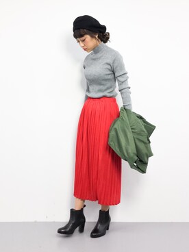 「red」｜「アイテム（ハンチング/ベレー帽）」を使った、teraさん（レディース・164cm）の冬コーディネート