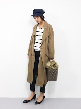 「ボーダーニット」｜「アイテム（トレンチコート）」を使った、teraさん（レディース・164cm）の冬コーディネート