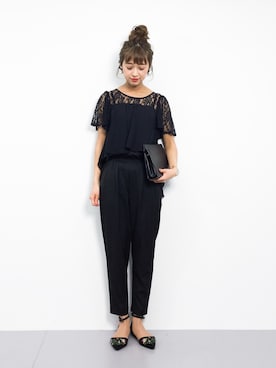 「girl（ガール）の【結婚式・お呼ばれ対応パンツドレス】レース切替オールインワンパンツドレス・パーティードレス（パンツドレス）」を使った、teraさん（レディース・164cm）の春コーディネート