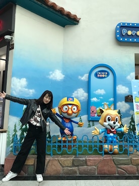 「PAGEBOY（ページボーイ）のアイテム（ライダースジャケット）」を使った、linaさん（レディース・157cm）の春コーディネート