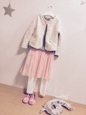 「ZARA（ザラ）のアイテム（ノーカラージャケット）」を使った、mihappyさん（キッズ・120cm）の冬コーディネート