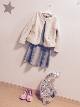「ZARA（ザラ）のアイテム（ノーカラージャケット）」を使った、mihappyさん（キッズ・120cm）の冬コーディネート