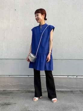 「UNITED ARROWS（ユナイテッドアローズ）のUWSC JSY リブ フレアパンツ†（その他パンツ、ブラック系）」を使った、Aya Tanigawaさん（レディース・155cm）の春コーディネート