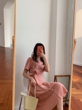 「da faのアイテム（スカート、ピンク系）」を使った、小西さん（レディース）の春コーディネート