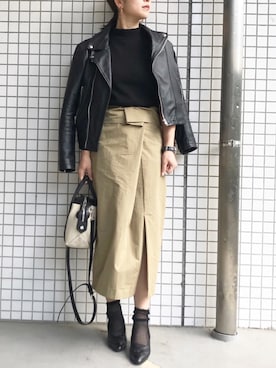 「ハイウエストスカート」｜「アイテム（ジャケット/アウター）」を使った、RITSUさん（レディース・156cm）の春コーディネート
