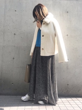 「ドットスカート」｜「アイテム（ブルゾン）」を使った、RITSUさん（レディース・156cm）の冬コーディネート