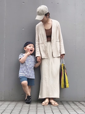 「息子コーデ」｜「アイテム（ノーカラージャケット）」を使った、RITSUさん（レディース・156cm）の夏コーディネート