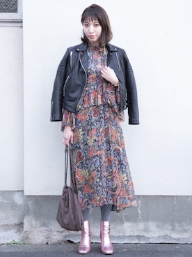 「ALLSAINTS（オールセインツ）のアイテム（ライダースジャケット）」を使った、ヤマサキ サオリさん（レディース・169cm）の冬コーディネート