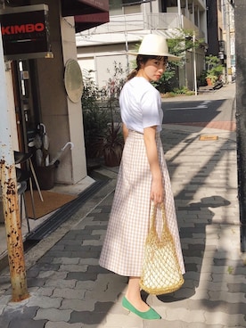 「SLOBE IENA（スローブイエナ）のアイテム（ハット）」を使った、ヤマサキ サオリさん（レディース・169cm）の夏コーディネート