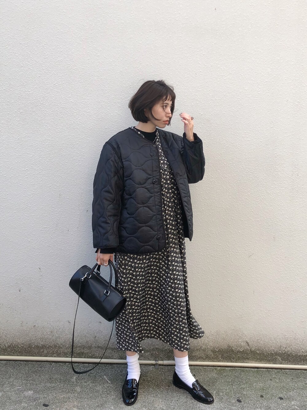 ヤマサキ サオリさんの「military liner coat / Black（Handmade）」を使ったコーディネート