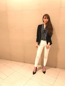 「NARACAMICIE（ナラカミーチェ）のアイテム（ノーカラージャケット）」を使った、Carlottaさん（レディース・170cm）の春コーディネート