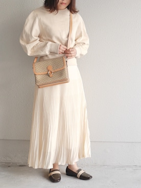 「ADAM ET ROPE'（アダムエロペ）のシアーニットプリーツスカート（スカート）」を使った、はるさん（レディース・158cm）の春コーディネート