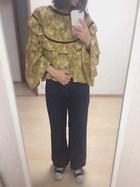 「Ray BEAMS（レイビームス）のRay BEAMS / ストレッチ デニム バギー パンツ（デニムパンツ）」を使った、aayymm07さん（レディース・154cm）の春コーディネート