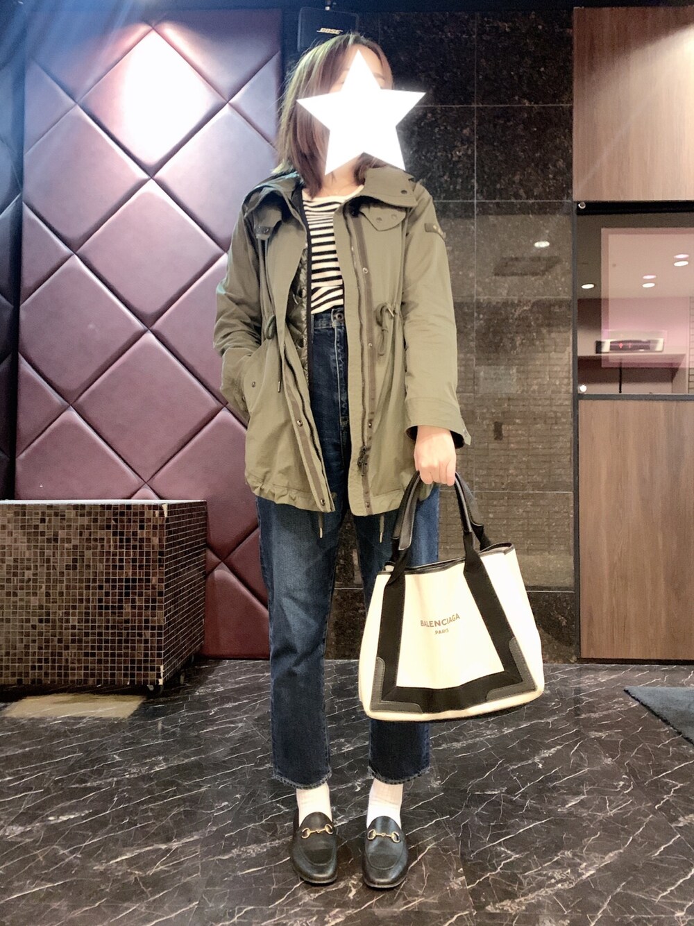 「GUCCIのアイテム（ローファー、ブラック系）」を使った、✭♡ayaka♡✭さん（レディース・156cm）の春コーディネートの1枚目の写真