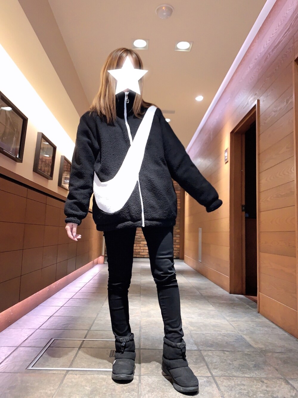 「ボアブルゾン、ボアフリース、ボアジャケット」｜「THE NORTH FACEのTHE NORTH FACE W Nuptse Bootie Wool5 Sho◆（ブーツ、ブラック系）」を使った、✭♡ayaka♡✭さん（レディース・156cm）の冬コーディネートの1枚目の写真