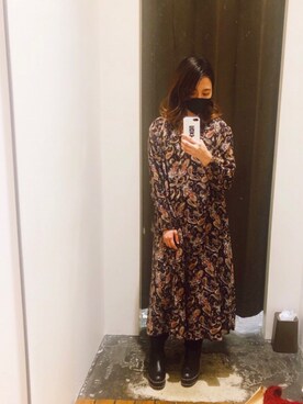 「niko and...（ニコアンド）のペイズリープリントワンピース（ワンピース、ブラック系）」を使った、saayanさん（レディース・154cm）の秋コーディネート