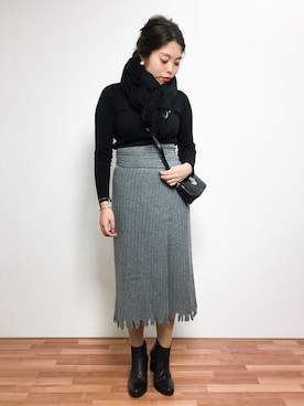 「切りっぱなし」｜「アイテム（ブーツ）」を使った、ぽんさん（レディース・158cm）の冬コーディネート