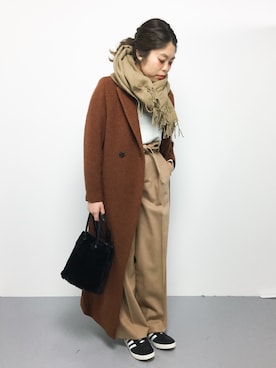 「ADAM ET ROPE'（アダムエロペ）のアイテム（チェスターコート）」を使った、ぽんさん（レディース・158cm）の冬コーディネート