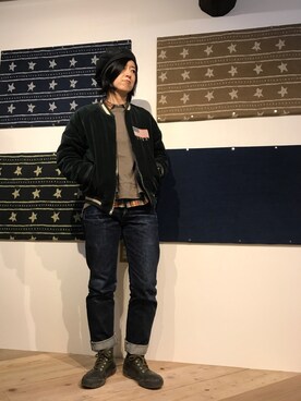 「ボーイフレンドデニム」｜「アイテム（ブルゾン）」を使った、ぷにぷにかなぶんさん（レディース・160cm）の冬コーディネート