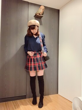 「フユコーデ」｜「アイテム（ハンチング/ベレー帽）」を使った、蜜雪ミッシェルさん（レディース・161cm）の秋コーディネート