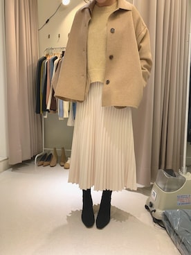 「韓国風コーデ」｜「アイテム（ピーコート）」を使った、蜜雪ミッシェルさん（レディース・161cm）の冬コーディネート