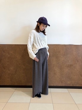 「Green　Parks（グリーンパークス）の・リブカットワイドパンツ（その他パンツ）」を使った、よこぞうさん（レディース・154cm）の秋コーディネート