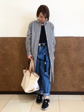 「Lee（リー）の【LEE×earth】 ベルト付きテーパードパンツ ○（デニムパンツ）」を使った、よこぞうさん（レディース・154cm）の冬コーディネート