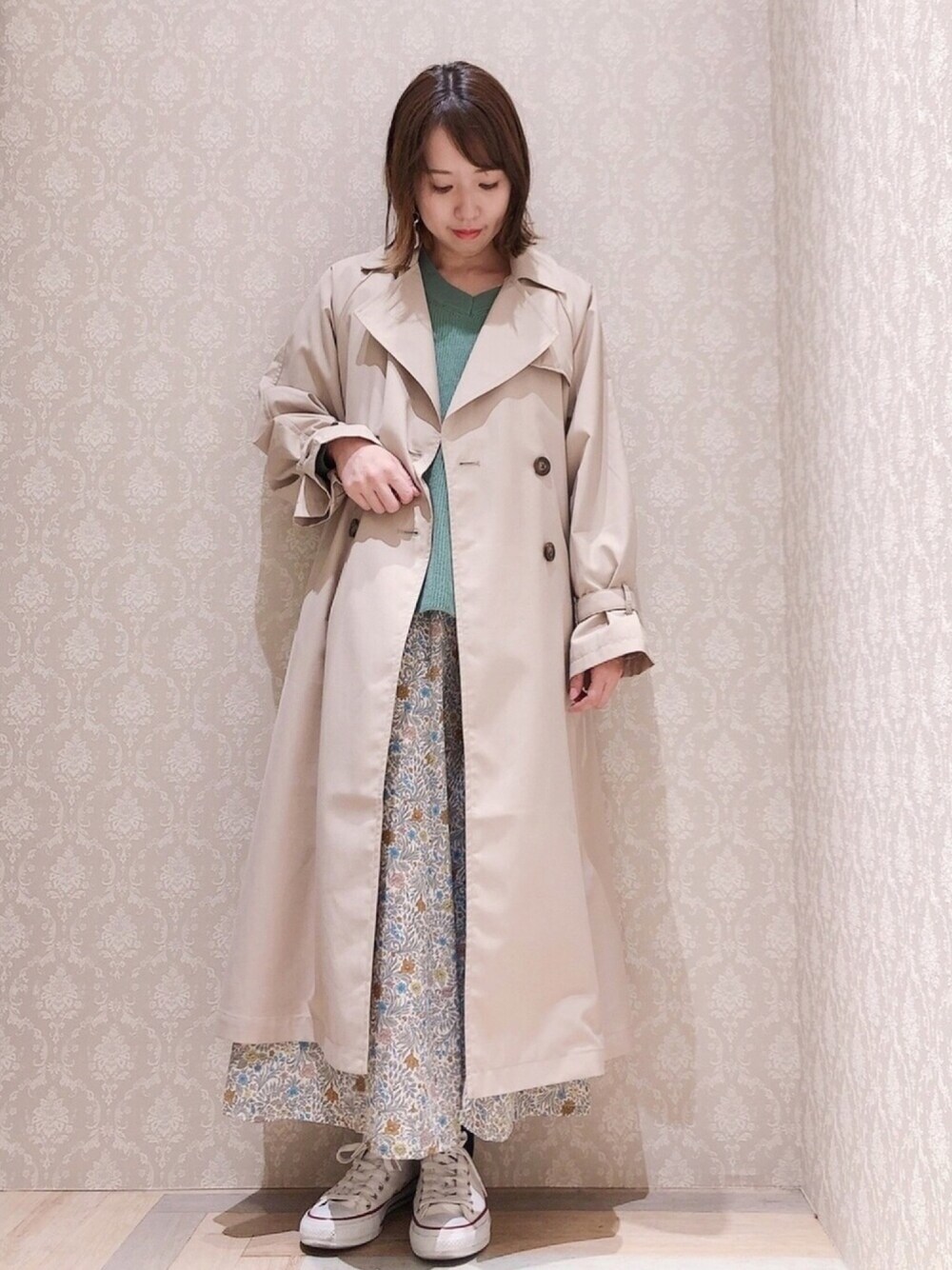 「オトナカジュアル、春コーデ、春服、シンプルコーデ、プチプラコーデ、低身長、ootd、大人ガーリー、大人カジュアル、トレンチコート」｜「Green　Parksのアイテム（ジャケット/アウター、ベージュ系）」を使った、よこぞうさん（レディース・154cm）の冬コーディネートの1枚目の写真