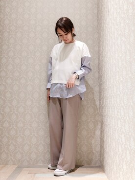 「Green　Parks（グリーンパークス）のイージーケアセンターステッチカットパンツ＊★（その他パンツ）」を使った、よこぞうさん（レディース・154cm）の春コーディネート