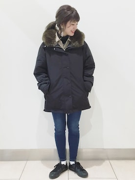 「JEANASIS（ジーナシス）のアイテム（ダウンジャケット/コート）」を使った、AIKAさん（レディース・158cm）の冬コーディネート