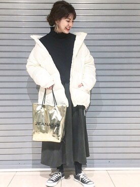 「JEANASIS（ジーナシス）のアイテム（ダウンジャケット/コート）」を使った、AIKAさん（レディース・158cm）の冬コーディネート