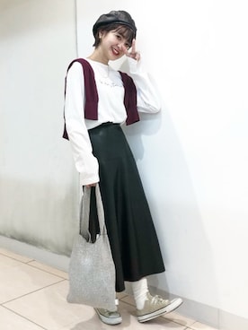 「JEANASIS（ジーナシス）のアイテム（ハンチング/ベレー帽）」を使った、AIKAさん（レディース・158cm）の秋コーディネート