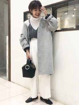 ショートビーバーノーカラーコート/806050を使ったショップスタッフの