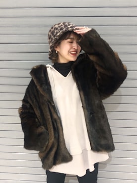 「ファーコート」｜「アイテム（パーカー）」を使った、AIKAさん（レディース・158cm）の冬コーディネート