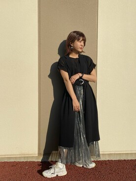 「JEANASIS（ジーナシス）のシアーシャイニープリーツスカート/876109（スカート）」を使った、AIKAさん（レディース・158cm・20代）の春コーディネート