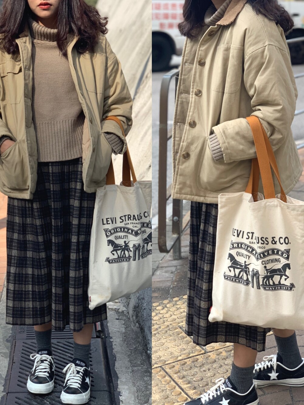 「オトナカジュアル、冬、ootd、converse、低身長」｜「Levi'sのアイテム（ショルダーバッグ、ホワイト系）」を使った、Cocoh3さん（レディース・160cm）の冬コーディネートの1枚目の写真