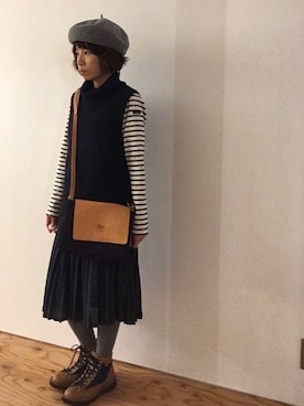 「ダナーライト」｜「アイテム（ハンチング/ベレー帽）」を使った、fukumorihiromiさん（レディース・149cm）の冬コーディネート