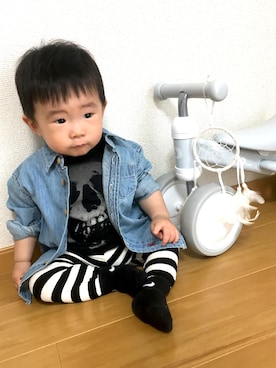 「JOEY HYSTERIC（ジョーイヒステリック）のアイテム」を使った、KAI☺︎KAIさん（キッズ・70cm）の秋コーディネート