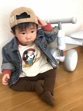 「秋のマイ旬スタイル」｜「アイテム（デニムジャケット）」を使った、KAI☺︎KAIさん（キッズ・70cm）の秋コーディネート