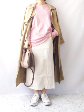 「FREE'S MART（フリーズマート）のアイテム（トレンチコート）」を使った、shiratama｡さん（レディース・154cm）の春コーディネート