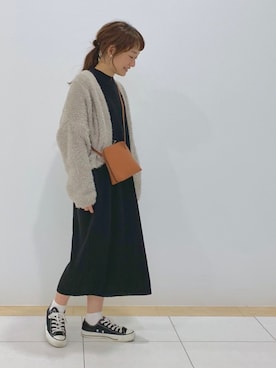 「ニットワンピース」｜「アイテム（イエロー系）」を使った、atsuko▼△さん（レディース・151cm）の秋コーディネート