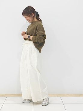 「アイテム（その他パンツ、ホワイト系）」を使った、atsuko▼△さん（レディース・151cm）の冬コーディネート