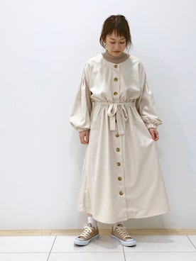 「アイテム（ワンピース/ドレス、ホワイト系）」を使った、atsuko▼△さん（レディース・151cm）の冬コーディネート