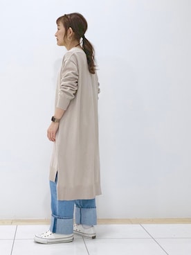 「earth music&ecology（アースミュージックアンドエコロジー）のCOTTON USAデニムパンツ(ストレート) 〇（デニムパンツ）」を使った、atsuko▼△さん（レディース・151cm）の冬コーディネート