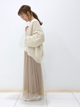 「アイテム（カーディガン/ボレロ、ホワイト系）」を使った、atsuko▼△さん（レディース・151cm）の冬コーディネート