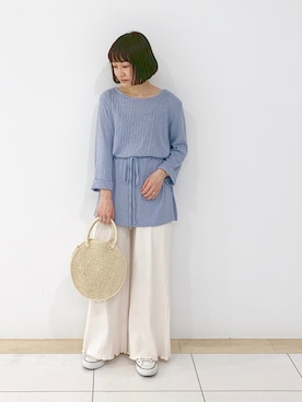 「アイテム（その他パンツ、ホワイト系）」を使った、atsuko▼△さん（レディース・151cm）の春コーディネート