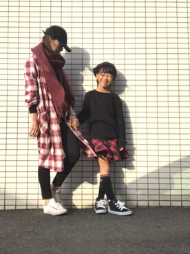 「赤チェック」｜「アイテム（スリッポン）」を使った、emiさん（レディース・160cm）の秋コーディネート